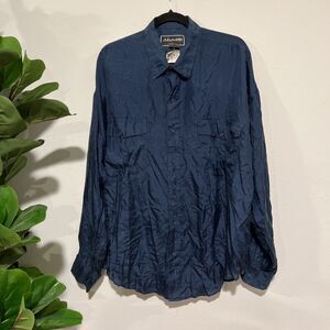 VTG Substudio Shirt Adult XL Blue 100% Silk‎ Button Up Long Sleeves Pockets NWT